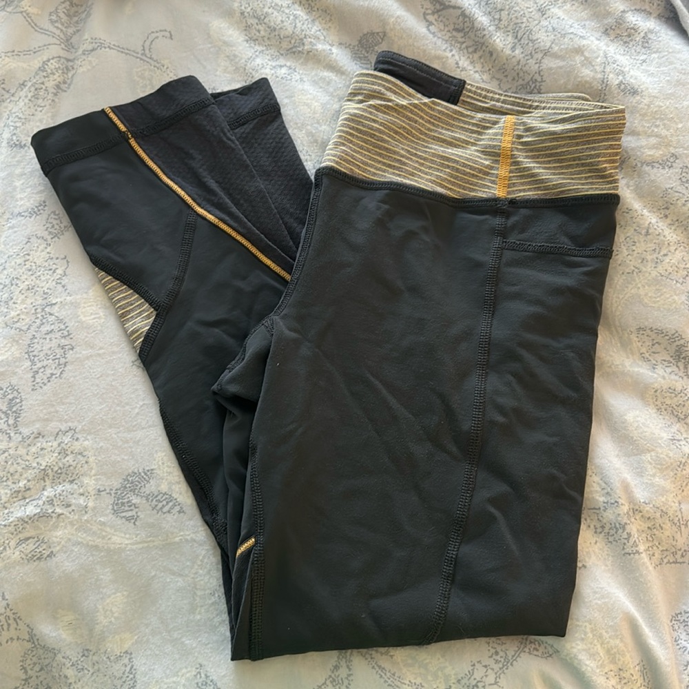 Lululemon gray and yellow stripe leggings